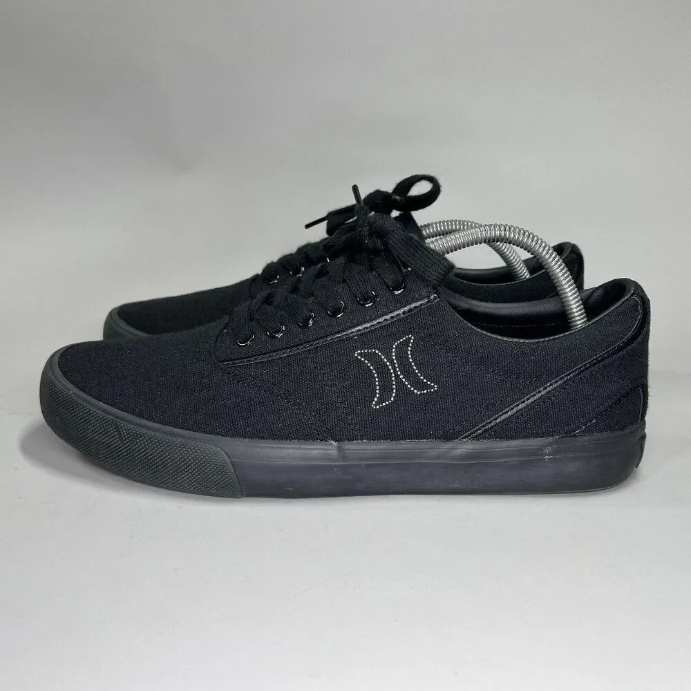 Hurley Arlo Shoes Men's Size 9.5 Black Canvas Low Lace Up Skateboarding Sneakers
